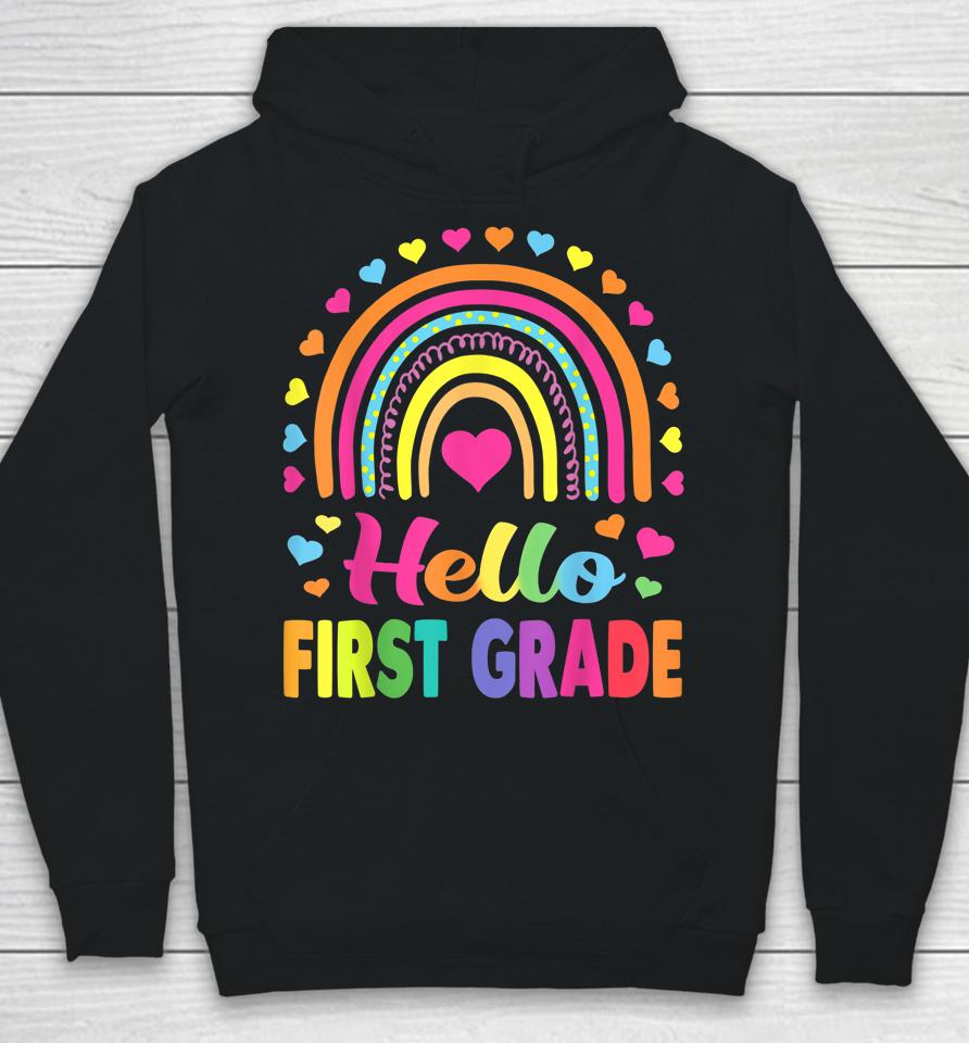 First Grade Rainbow Team Hello 1St Grade Rocks Squad Teacher Hoodie