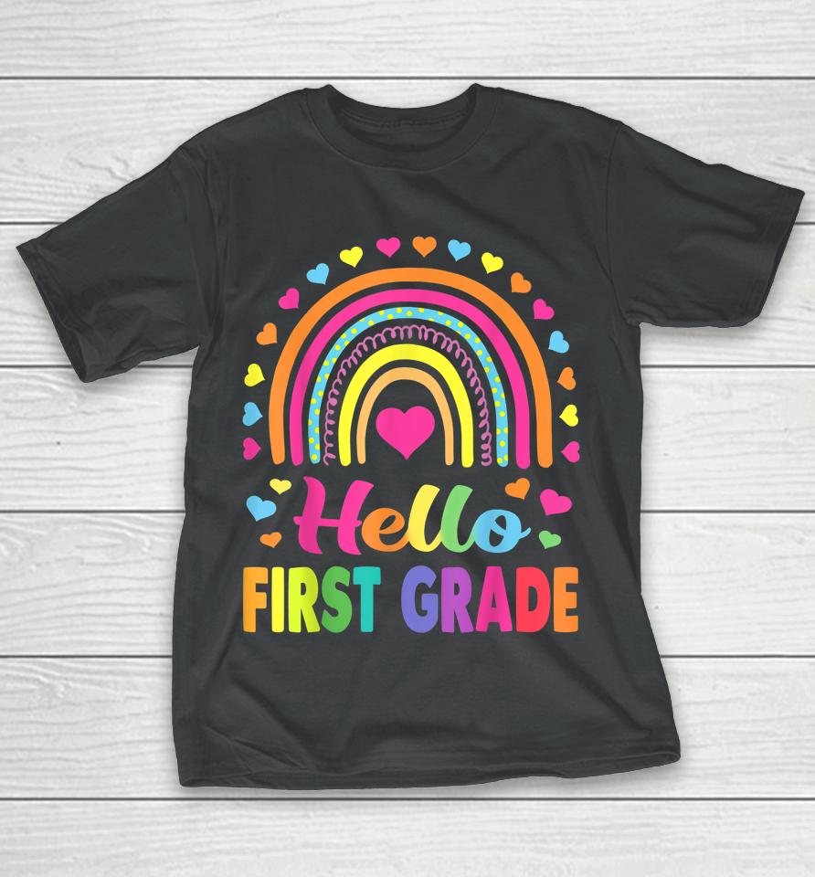 First Grade Rainbow Team Hello 1St Grade Rocks Squad Teacher T-Shirt