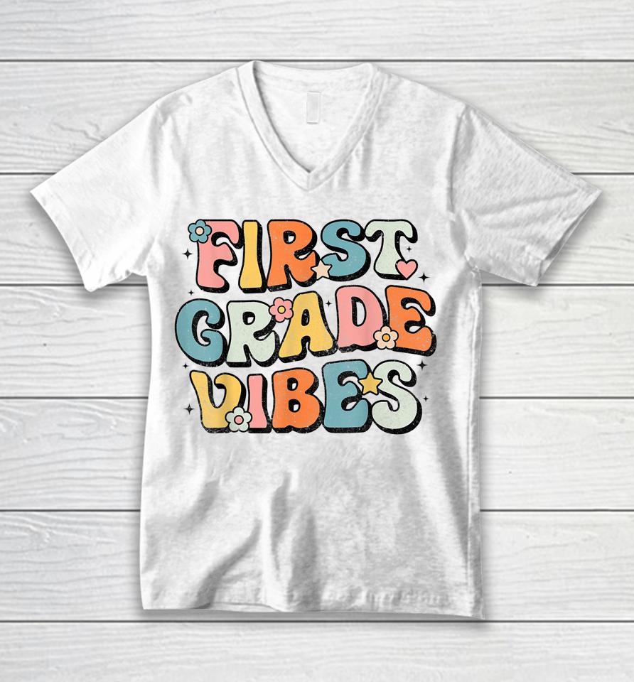 First Grade Vibes - 1St Grade Team Retro 1St Day Of School Unisex V-Neck T-Shirt