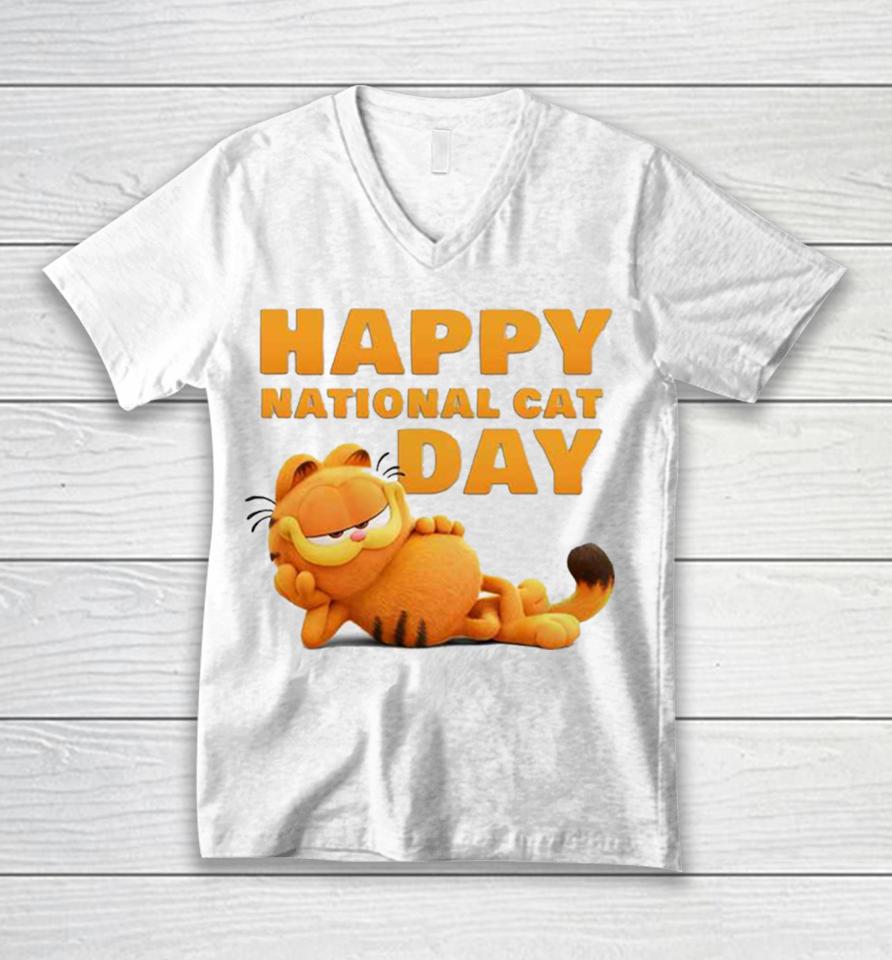 First Look At Garfield Happy National Cat Day 2023 Unisex V-Neck T-Shirt