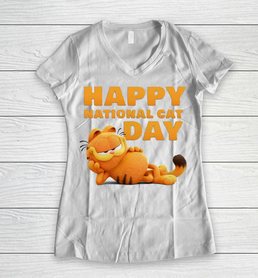 First Look At Garfield Happy National Cat Day 2023 Women V-Neck T-Shirt