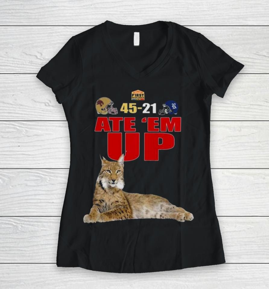First Responder Bowl Texas State Bobcats Score 45 – 21 Versus Rice Owls Ate ’Em Up 2024 Women V-Neck T-Shirt