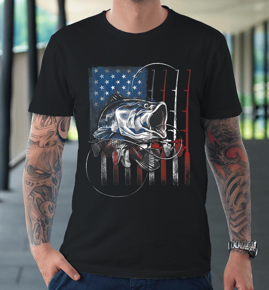 Fishing American Flag Vintage T-Shirt Usa Bass Fisherman Gift Premium T-Shirt