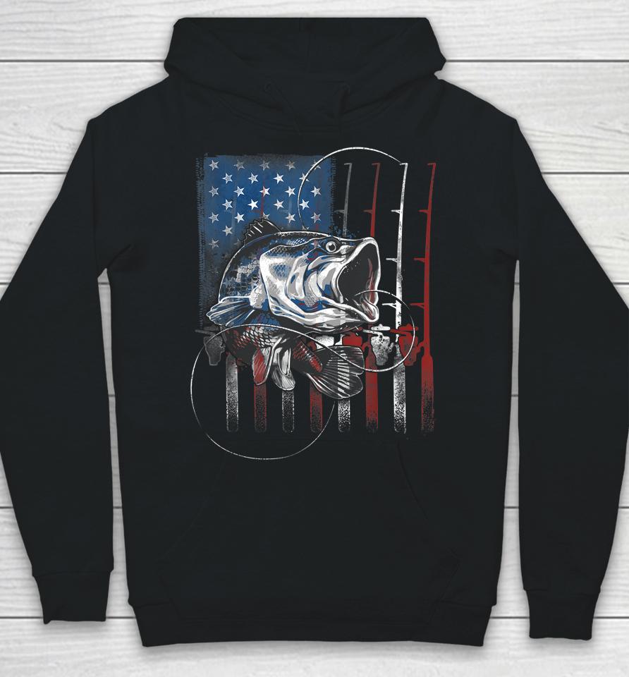 Fishing American Flag Vintage T-Shirt Usa Bass Fisherman Gift Hoodie