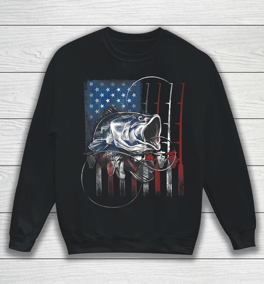Fishing American Flag Vintage T-Shirt Usa Bass Fisherman Gift Sweatshirt