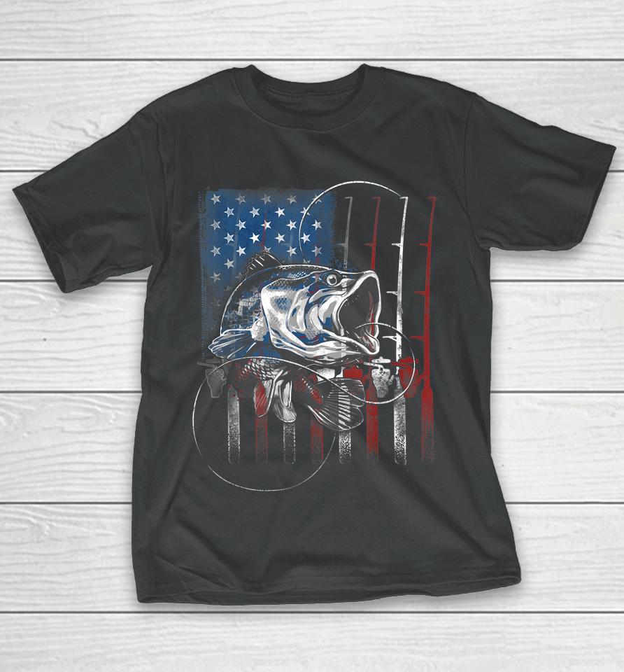Fishing American Flag Vintage T-Shirt Usa Bass Fisherman Gift T-Shirt