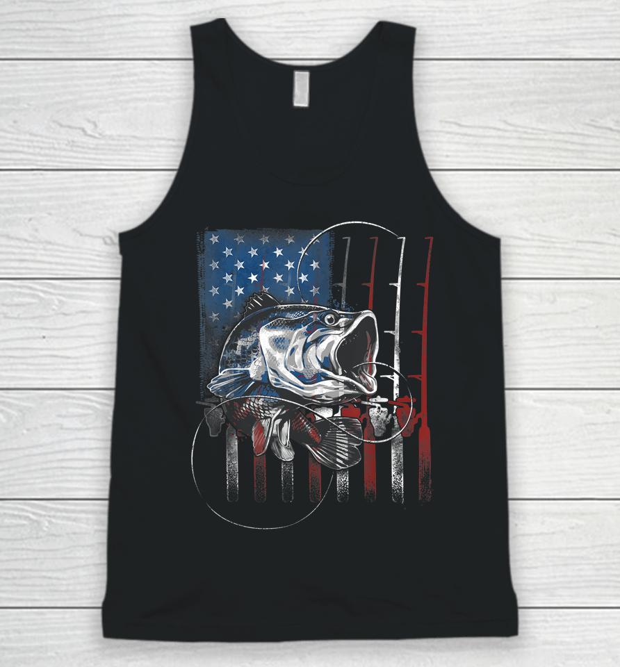 Fishing American Flag Vintage T-Shirt Usa Bass Fisherman Gift Unisex Tank Top