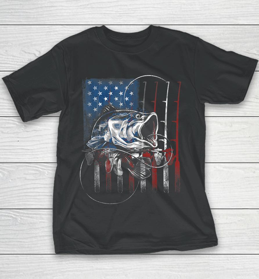 Fishing American Flag Vintage T-Shirt Usa Bass Fisherman Gift Youth T-Shirt