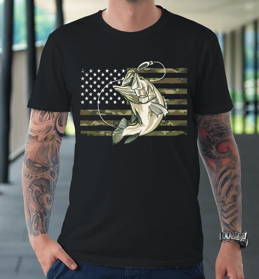 Fishing Camouflage Us American Flag Bass Fish Fisherman Camo Premium T-Shirt