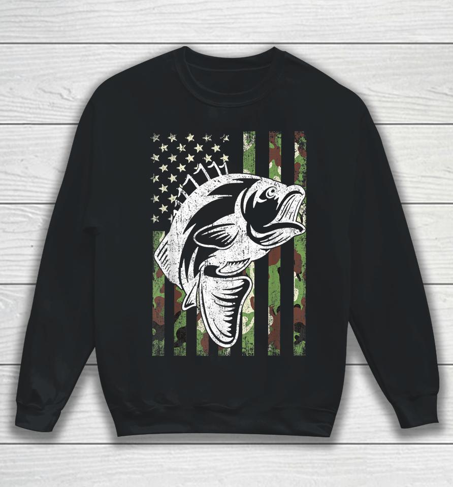Fishing Camouflage Usa Flag Bass Fisherman Father's Day Gift Sweatshirt