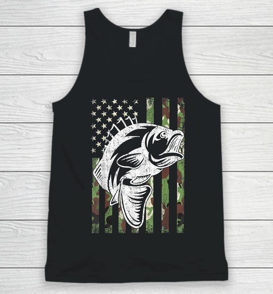 Fishing Camouflage Usa Flag Bass Fisherman Father's Day Gift Unisex Tank Top