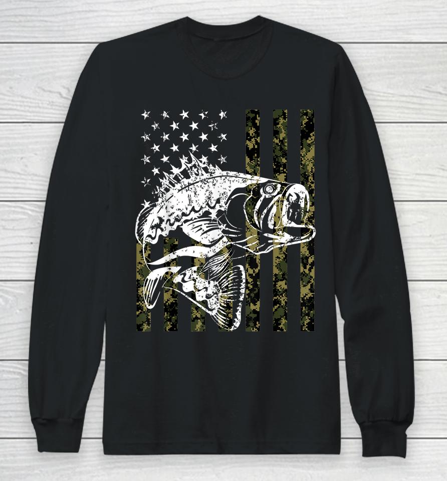 Fishing Camouflage Usa Flag For Bass Fisherman Gifts Long Sleeve T-Shirt