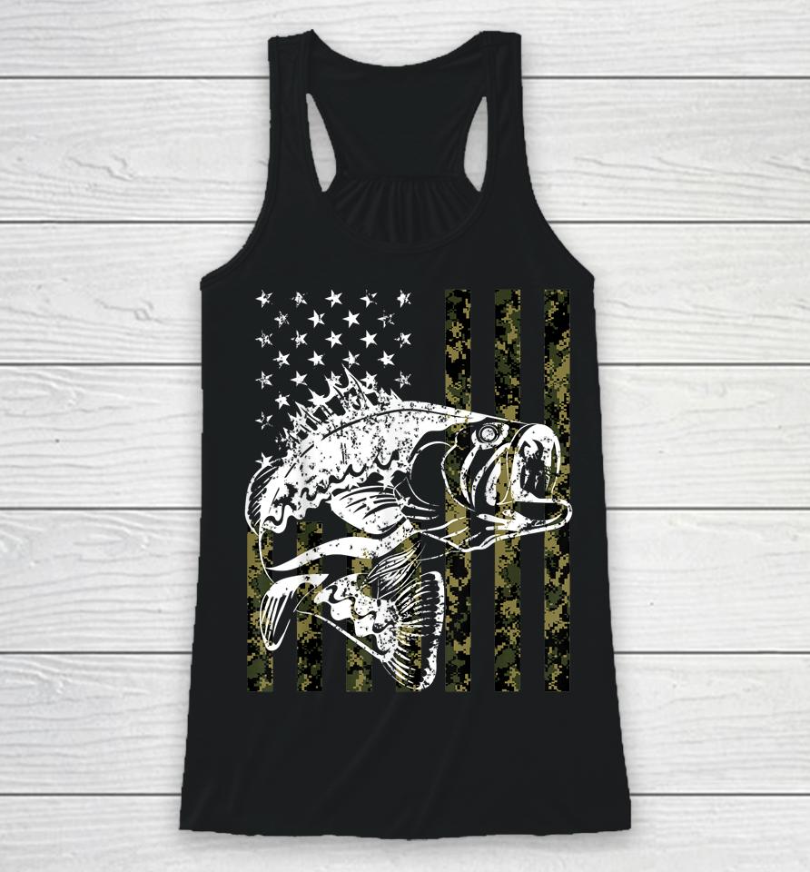 Fishing Camouflage Usa Flag For Bass Fisherman Gifts Racerback Tank