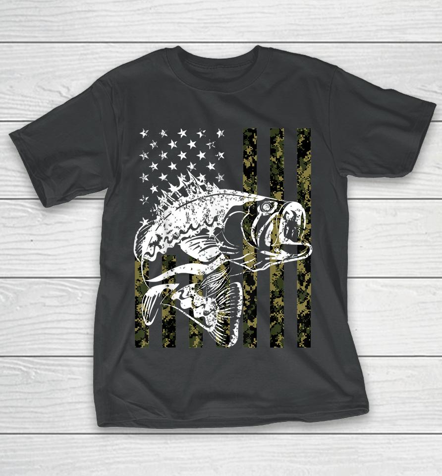 Fishing Camouflage Usa Flag For Bass Fisherman Gifts T-Shirt