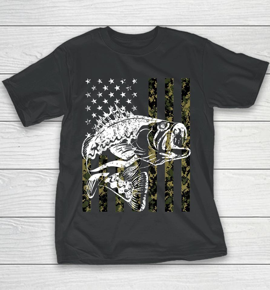 Fishing Camouflage Usa Flag For Bass Fisherman Gifts Youth T-Shirt