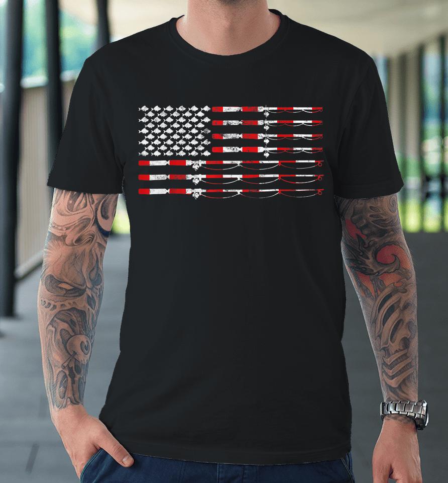 Fishing Fly Rod American Flag Premium T-Shirt