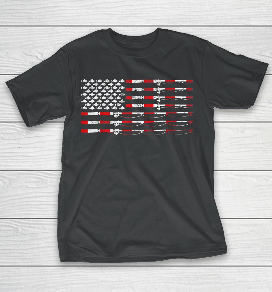 Fishing Fly Rod American Flag T-Shirt