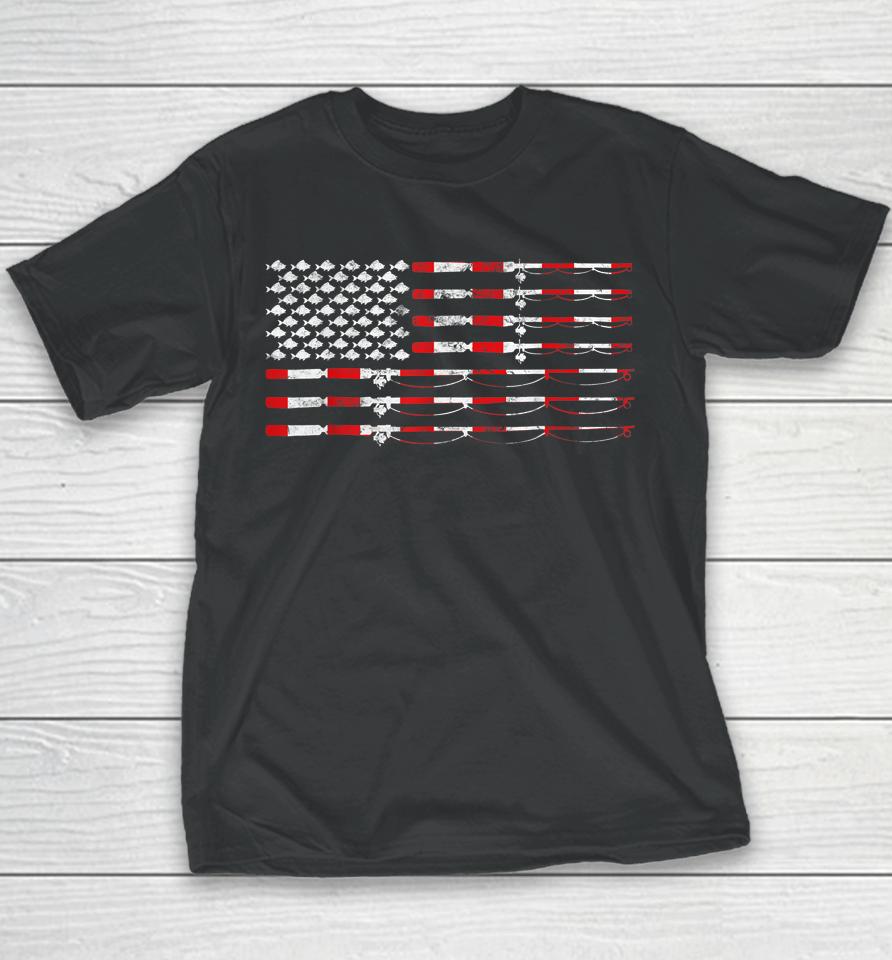 Fishing Fly Rod American Flag Youth T-Shirt