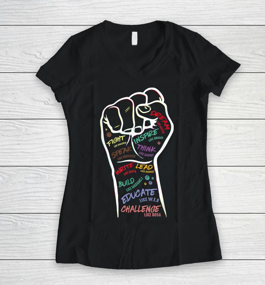 Fist Hand Black Lives Matter Black History Month Freedom Women V-Neck T-Shirt