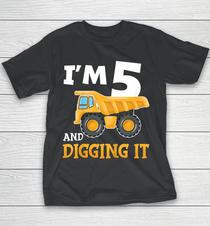 Five 5Yr 5Th Birthday Construction Boy 5 Years Old Youth T-Shirt