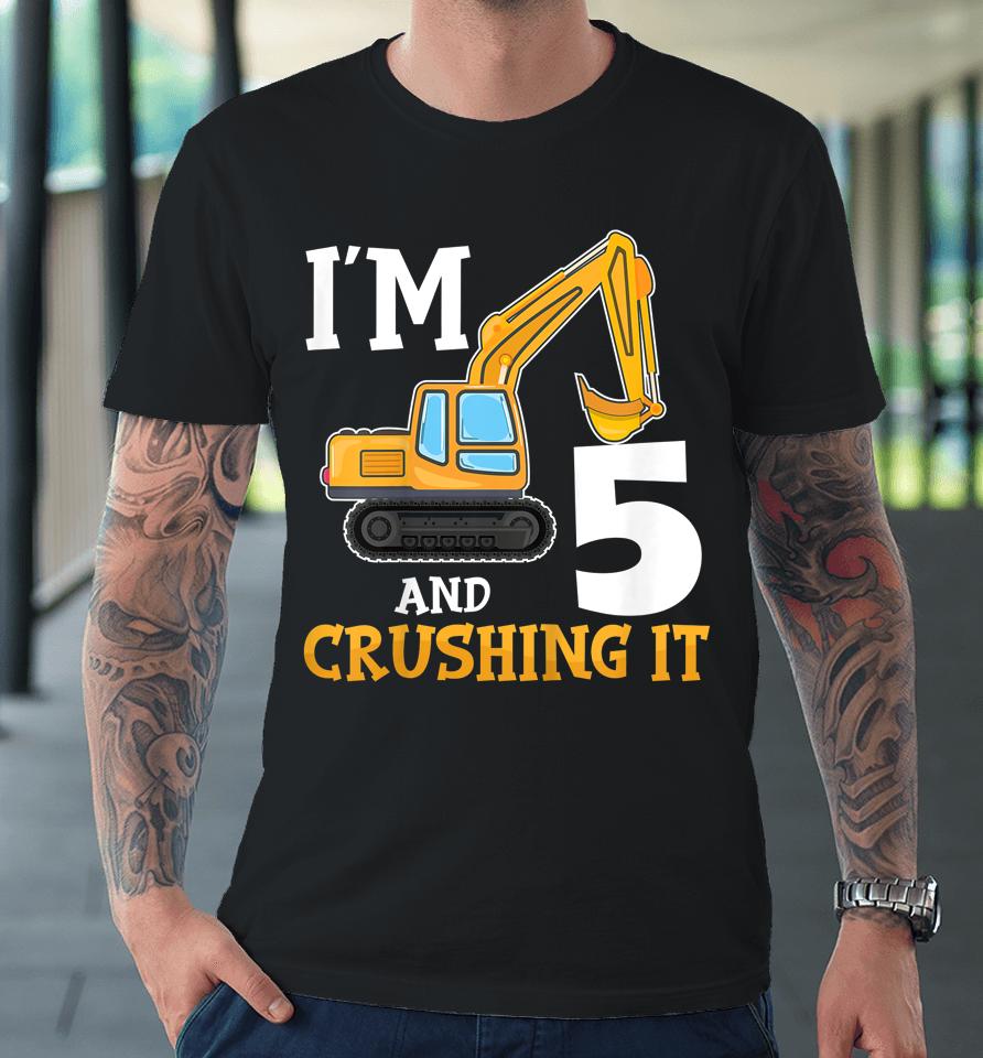 Five 5Yr 5Th Birthday Digger Boy Construction 5 Years Old Premium T-Shirt