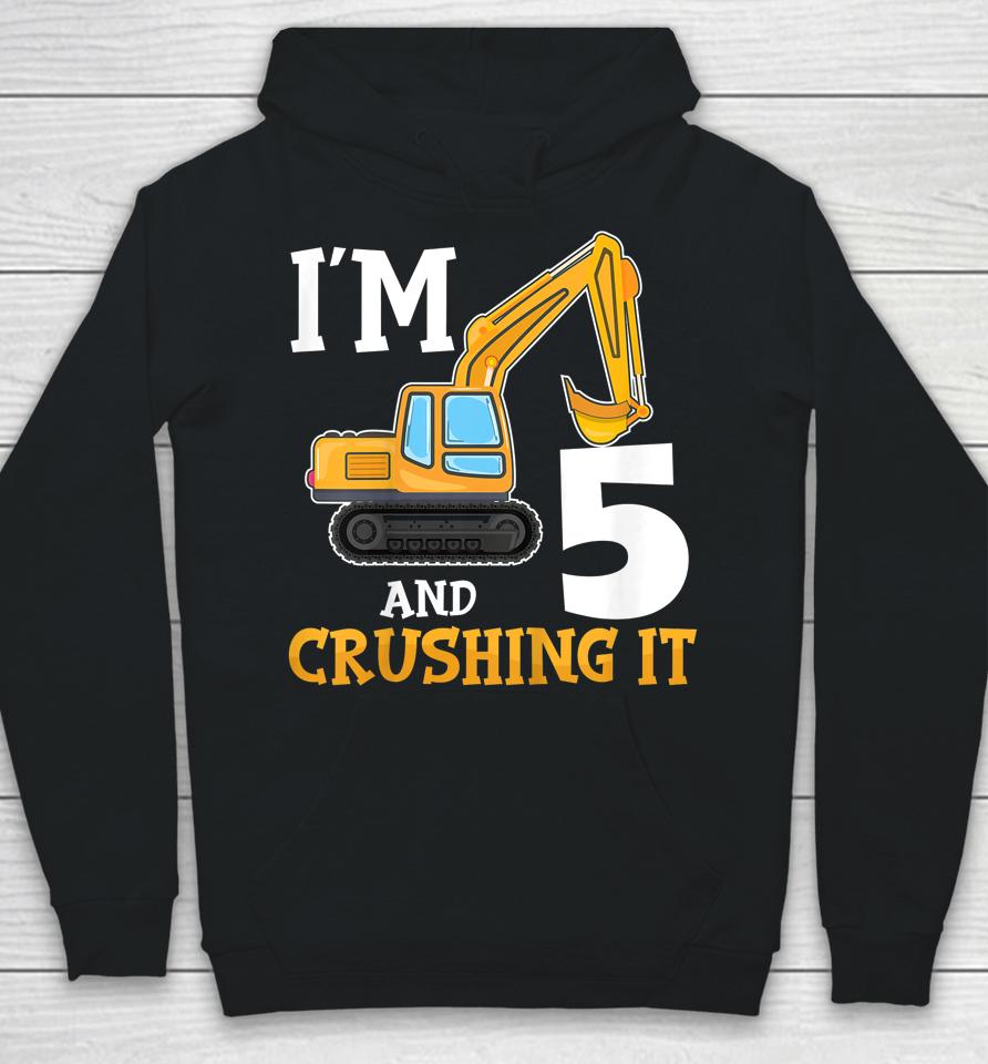 Five 5Yr 5Th Birthday Digger Boy Construction 5 Years Old Hoodie