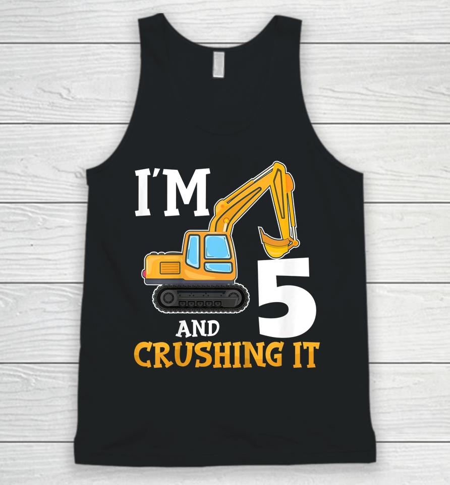 Five 5Yr 5Th Birthday Digger Boy Construction 5 Years Old Unisex Tank Top