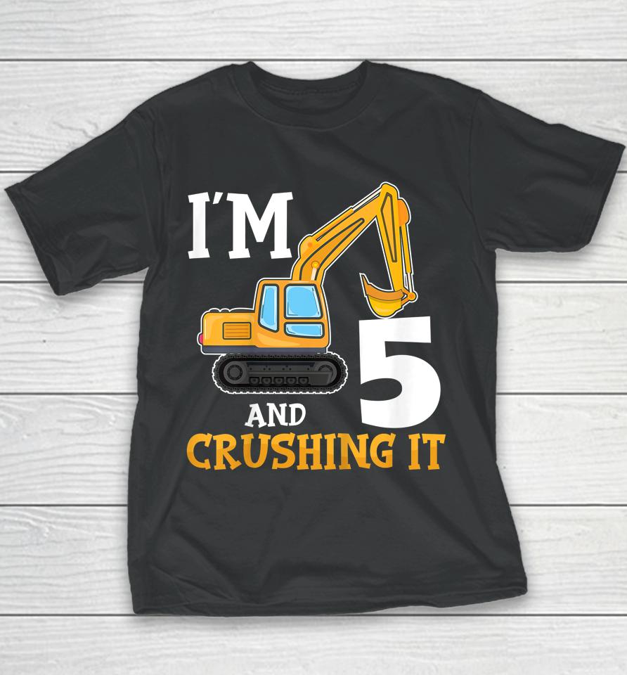 Five 5Yr 5Th Birthday Digger Boy Construction 5 Years Old Youth T-Shirt