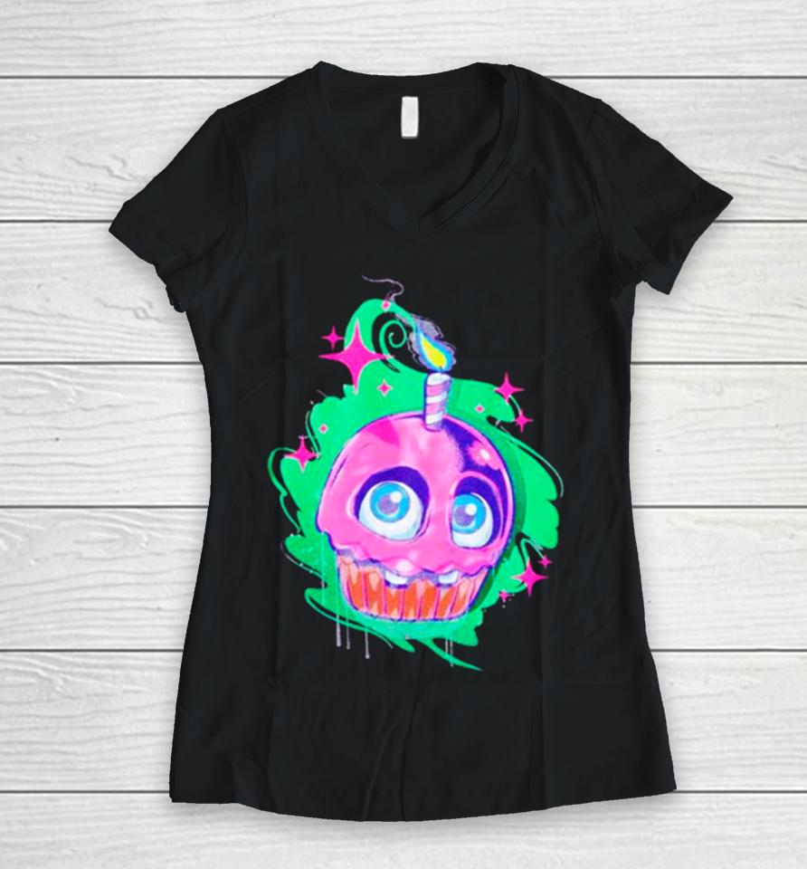 Five Nights At Freddy’s Carl The Cupcake Glow In The Dark Women V-Neck T-Shirt