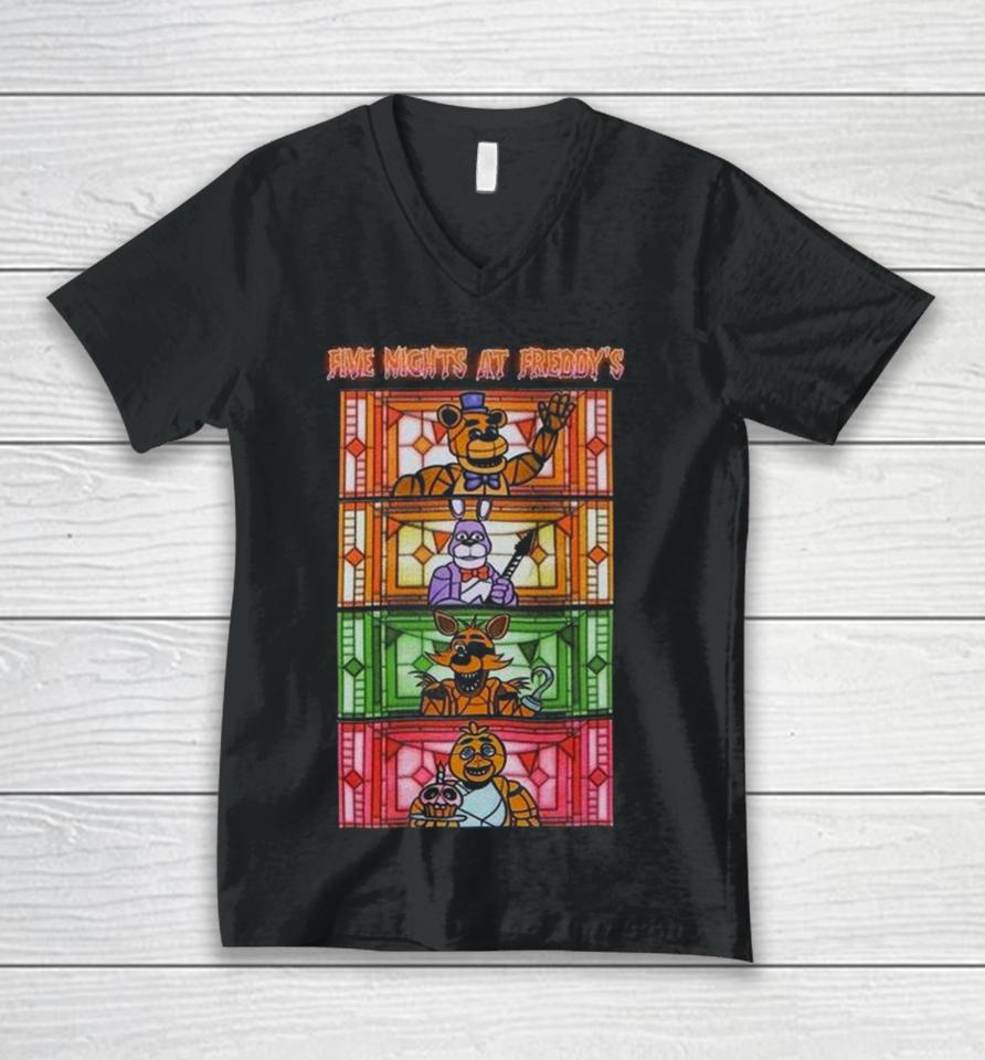 Five Nights At Freddy’s Stained Glass Characters Unisex V-Neck T-Shirt