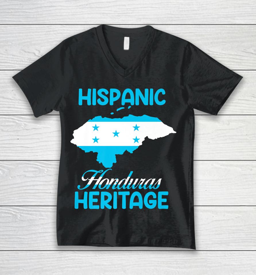 Flag Hispanic Heritage Honduras Map Latino Heritage Month Unisex V-Neck T-Shirt