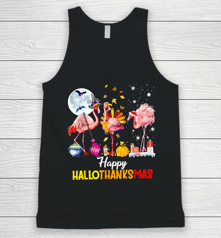 Flamingo Happy Hallothanksmas Funny Halloween Thanksgiving Unisex Tank Top