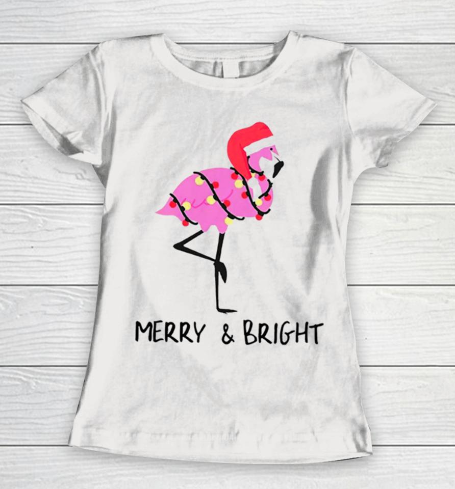 Flamingo Merry And Bright Christmas Women T-Shirt