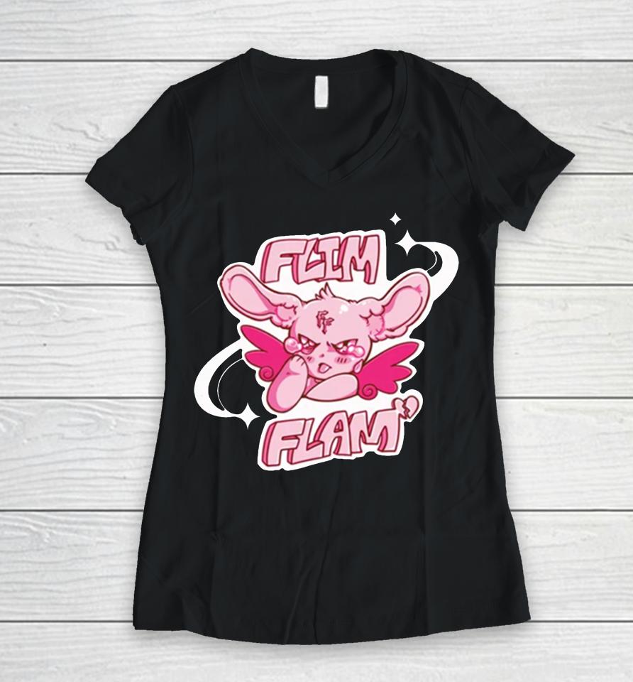 Flamingo Sad Bunny Women V-Neck T-Shirt
