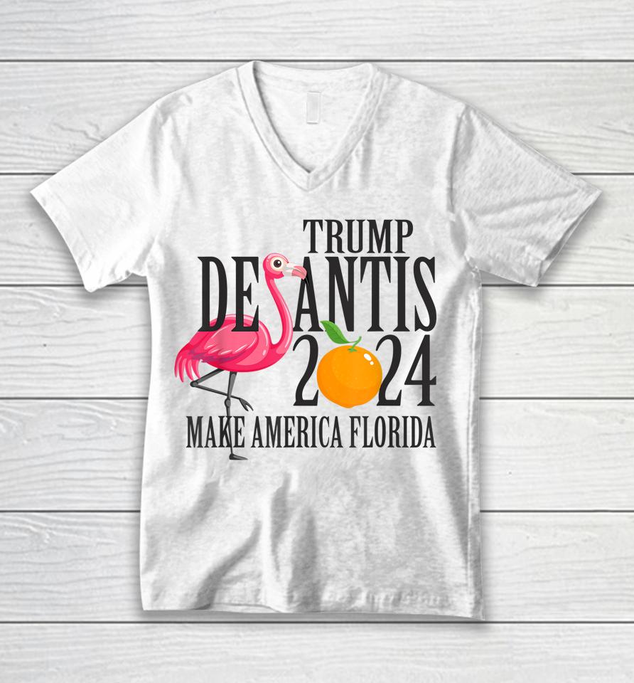 Flamingo Support Trump Desantis 2024 Make America Florida Unisex V-Neck T-Shirt