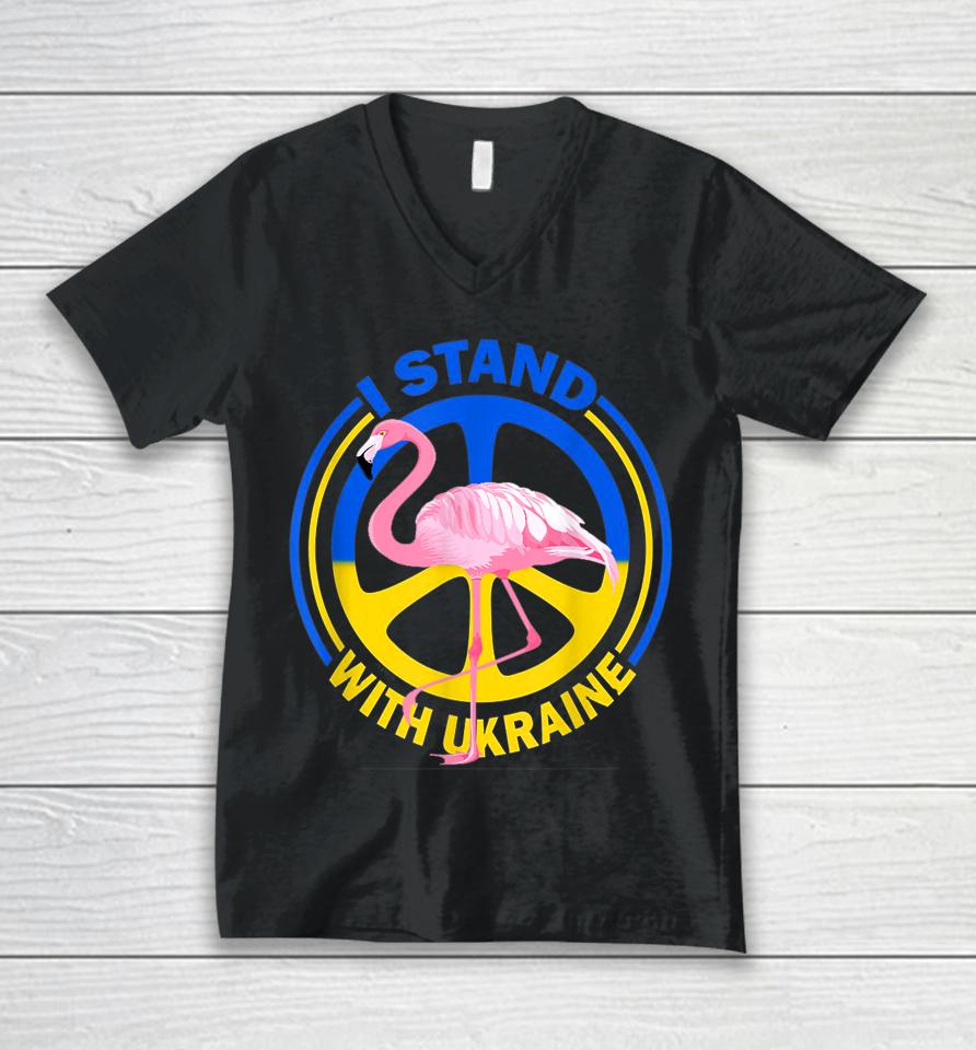 Flamingo Ukraine I Stand With Ukraine Flag Support Ukraine Unisex V-Neck T-Shirt
