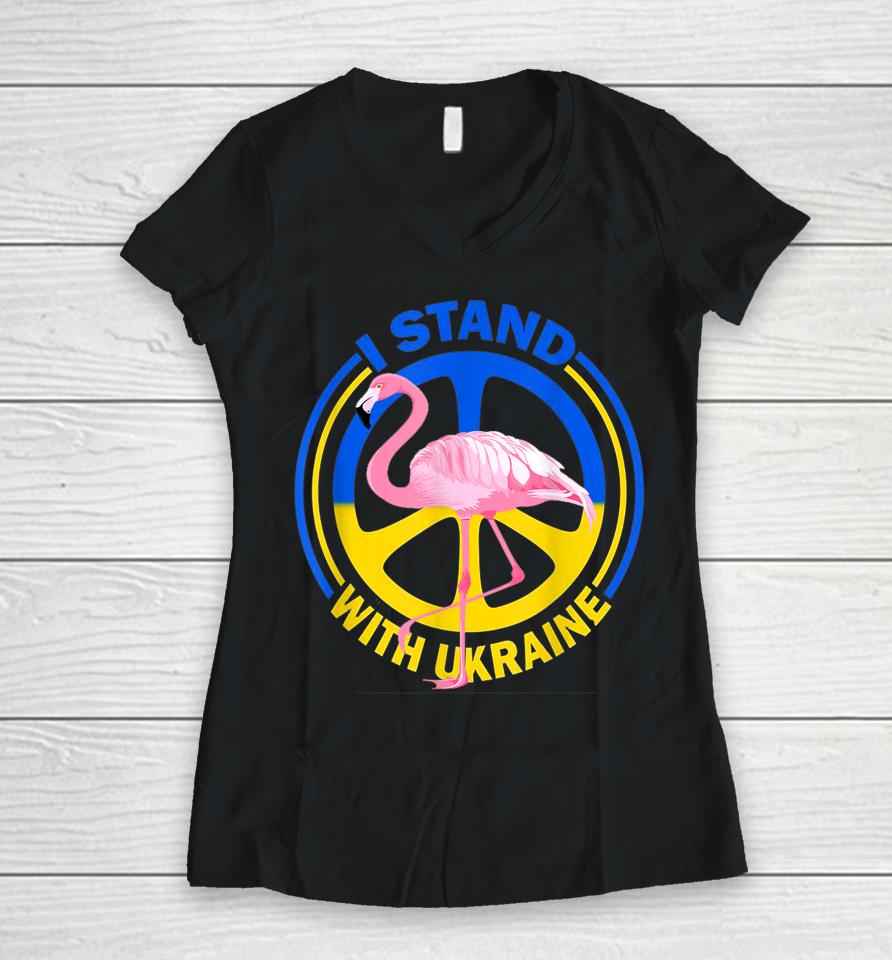Flamingo Ukraine I Stand With Ukraine Flag Support Ukraine Women V-Neck T-Shirt