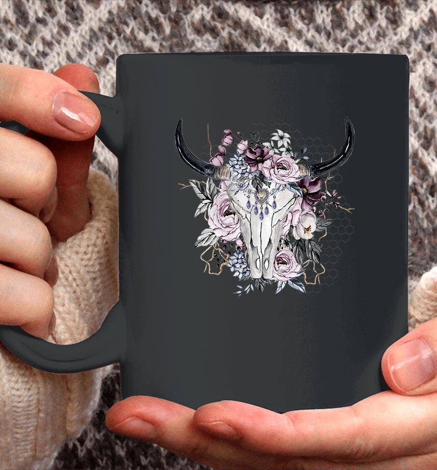 Floral Cow Skull Coffee Mug