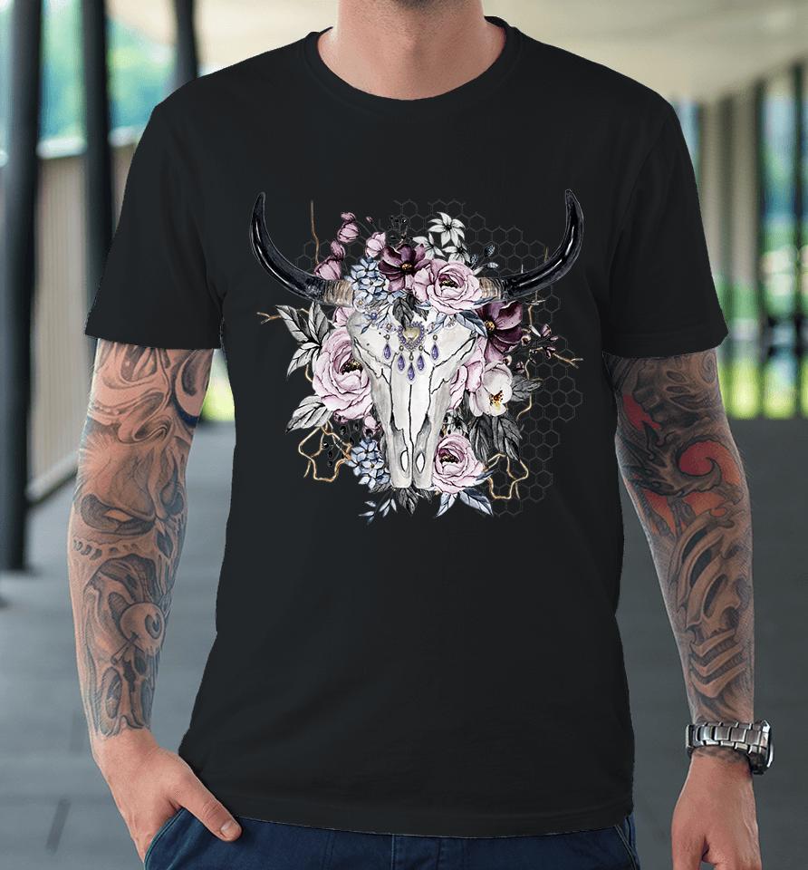 Floral Cow Skull Premium T-Shirt