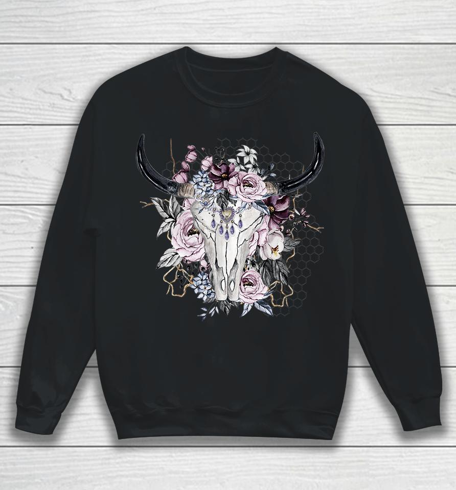 Floral Cow Skull Sweatshirt