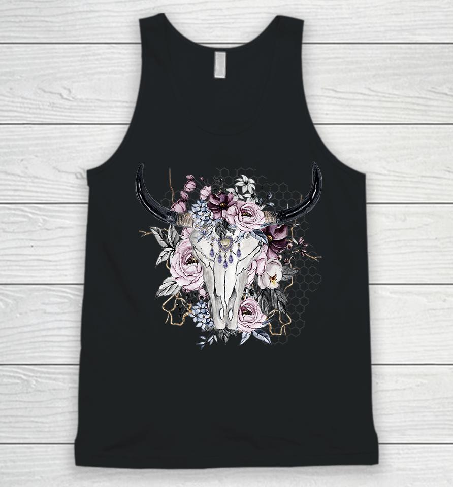 Floral Cow Skull Unisex Tank Top