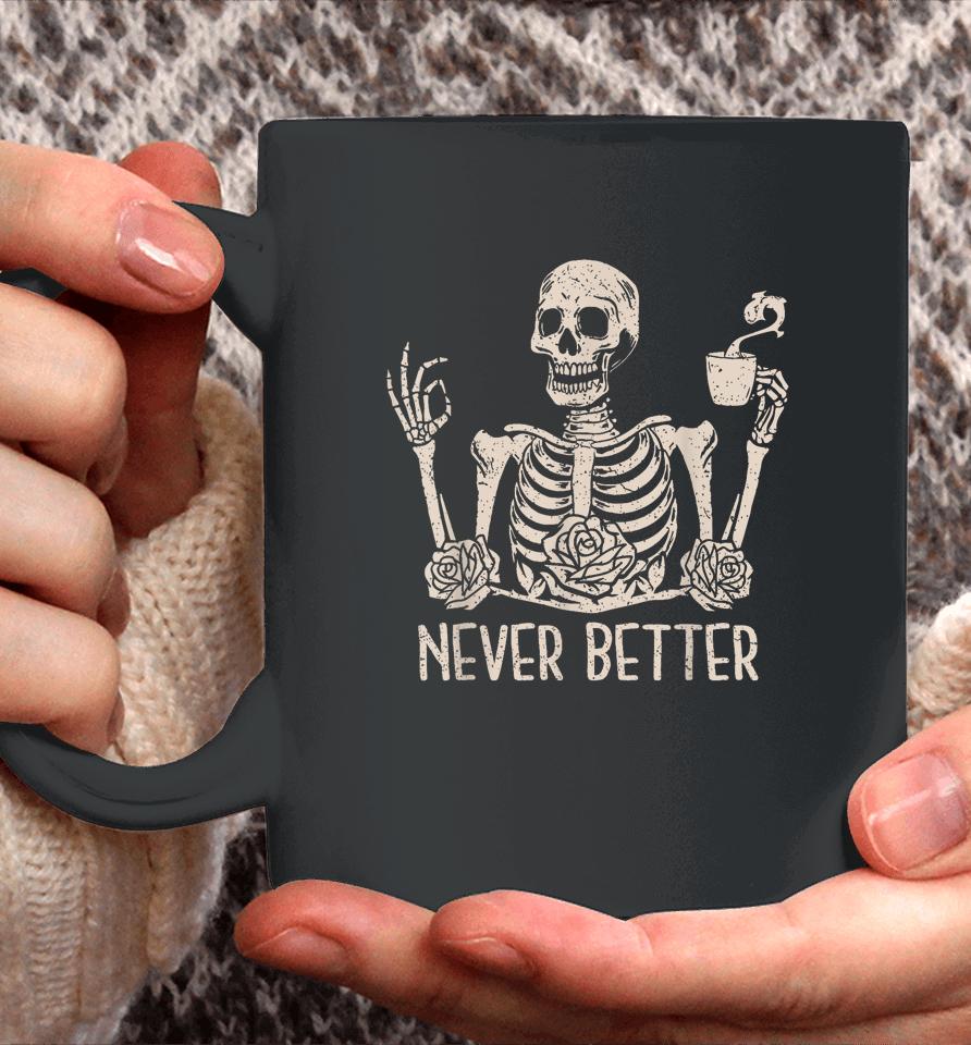 Floral Halloween T Shirt Skeleton Drinking Coffee Coffee Mug