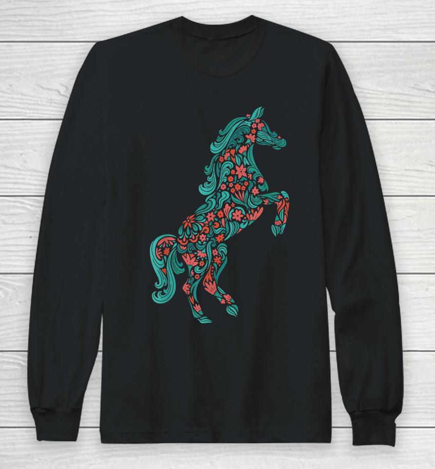Floral Horse Riding Horse Lover Women Girls Gifts Long Sleeve T-Shirt