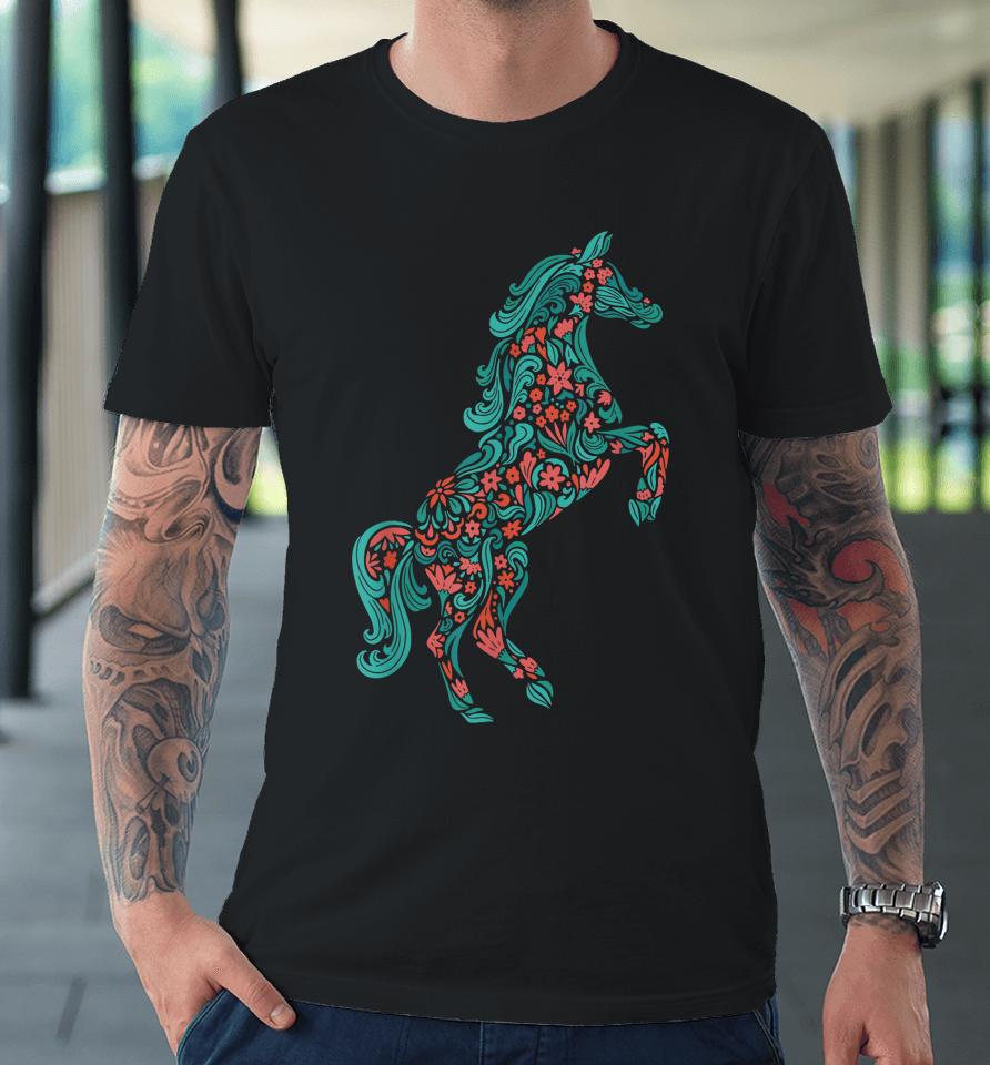 Floral Horse Riding Horse Lover Women Girls Gifts Premium T-Shirt