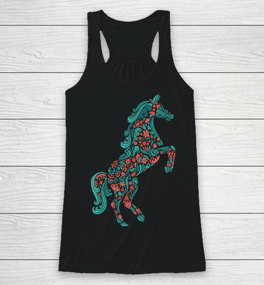 Floral Horse Riding Horse Lover Women Girls Gifts Racerback Tank