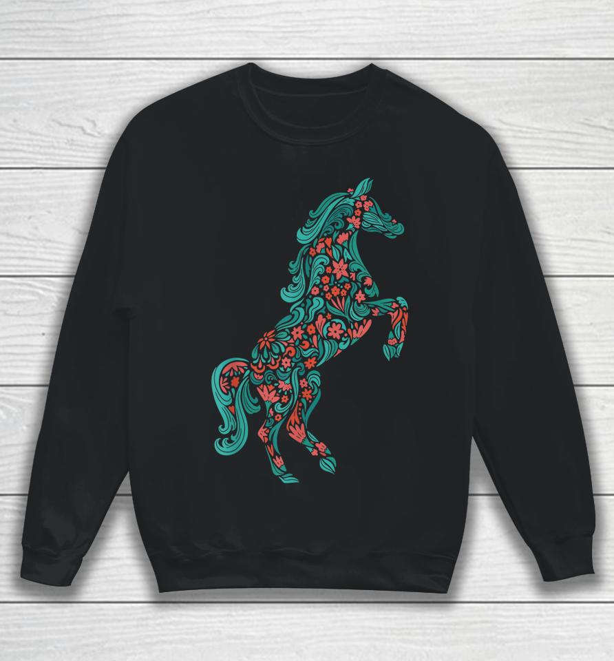 Floral Horse Riding Horse Lover Women Girls Gifts Sweatshirt
