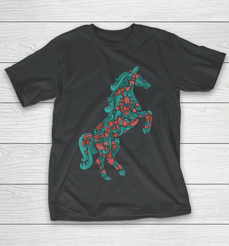 Floral Horse Riding Horse Lover Women Girls Gifts T-Shirt