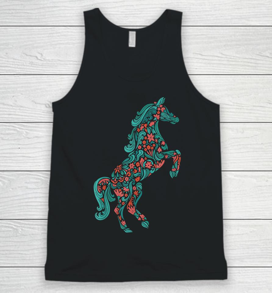 Floral Horse Riding Horse Lover Women Girls Gifts Unisex Tank Top