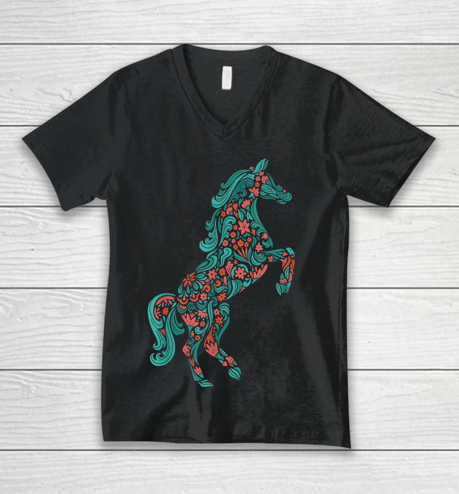 Floral Horse Riding Horse Lover Women Girls Gifts Unisex V-Neck T-Shirt