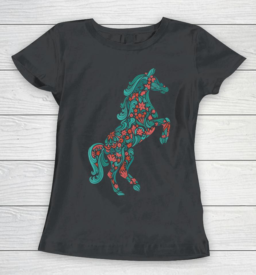 Floral Horse Riding Horse Lover Women Girls Gifts Women T-Shirt